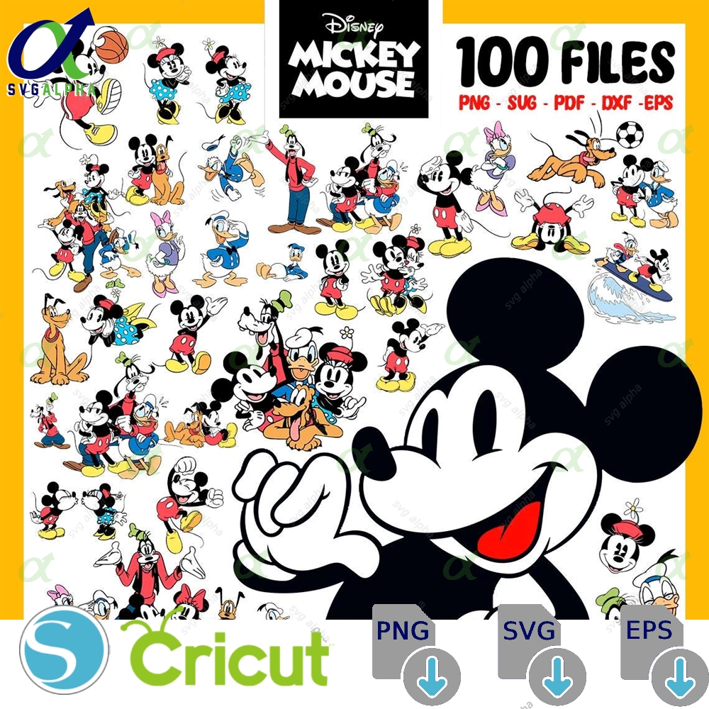 Mickey Mouse Svg Bundle 110 Classic Disney Characters Friends Png Eps Dxf Pdf Cricut Shirt Sticker And Craft Files