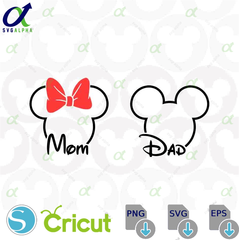 Mom Dad Family Mickey Minnie Mouse Outline Head Ears Bow Svg Png Formats Instant Download Silhouette Cricut