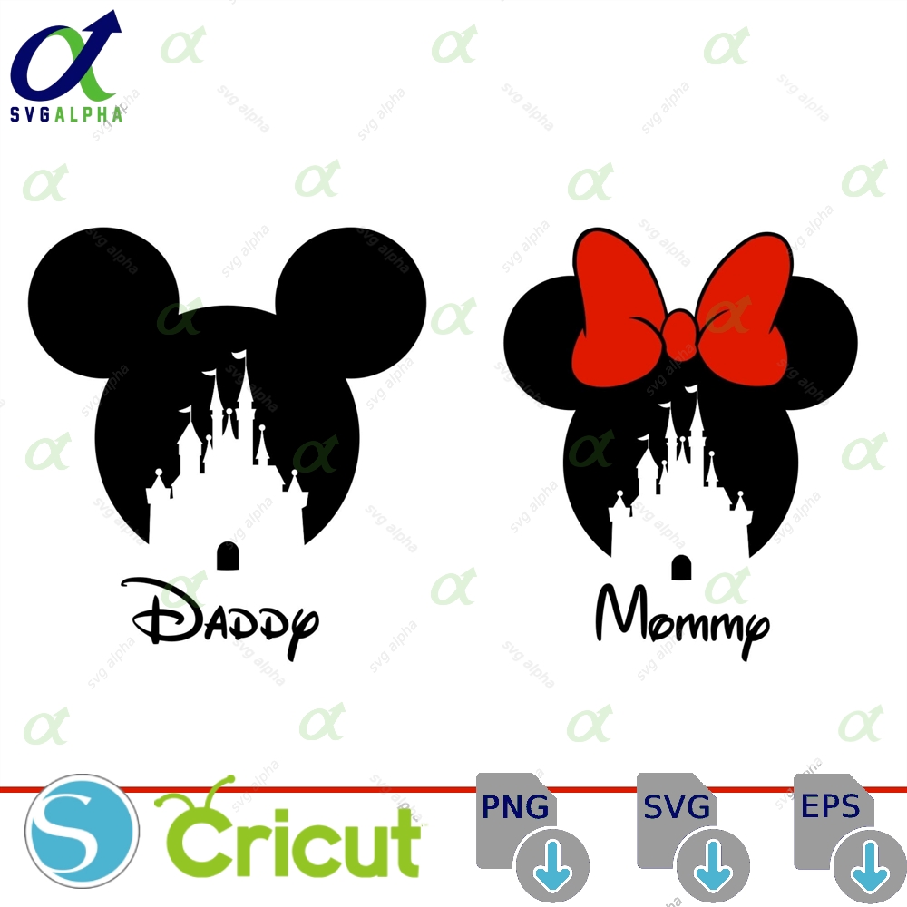 Mommy And Daddy Castle Svg Red Bow Mouse Ears Family Design Matching Trip For Shirts Vacation Cut File Png Download