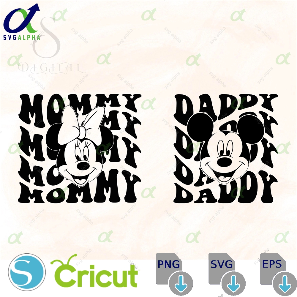 Mommy Daddy Svg Mini Mouse Mickeyy Retro Vinyl Cut File Silhouette Printable Design