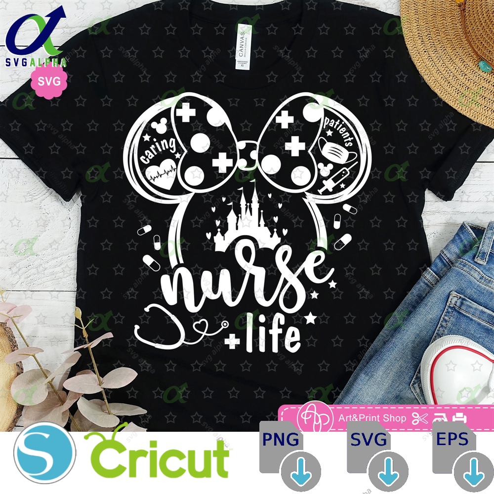 Mouse Girl Nurse Life Svg For Cricut Design Print Tshirt Ears Stethoscope Mama