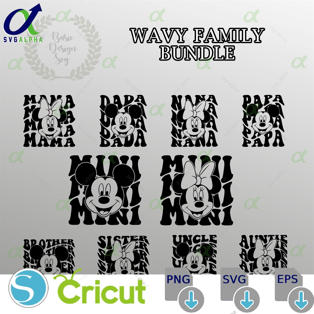 Wavy Family Trip Svg Png Bundle Retro Mama Mini Nana Papa Brother Sister Shirt Cricut Vinyl Cut File Silhouette Printable Design