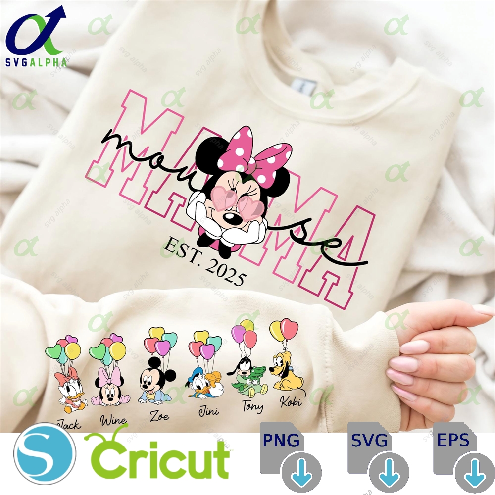 Custom Mama Mouse Png Personalized Mom With Kids Name On Sleeve Baby Match Shirt Family Matching New Sweatshirtfamily Trip