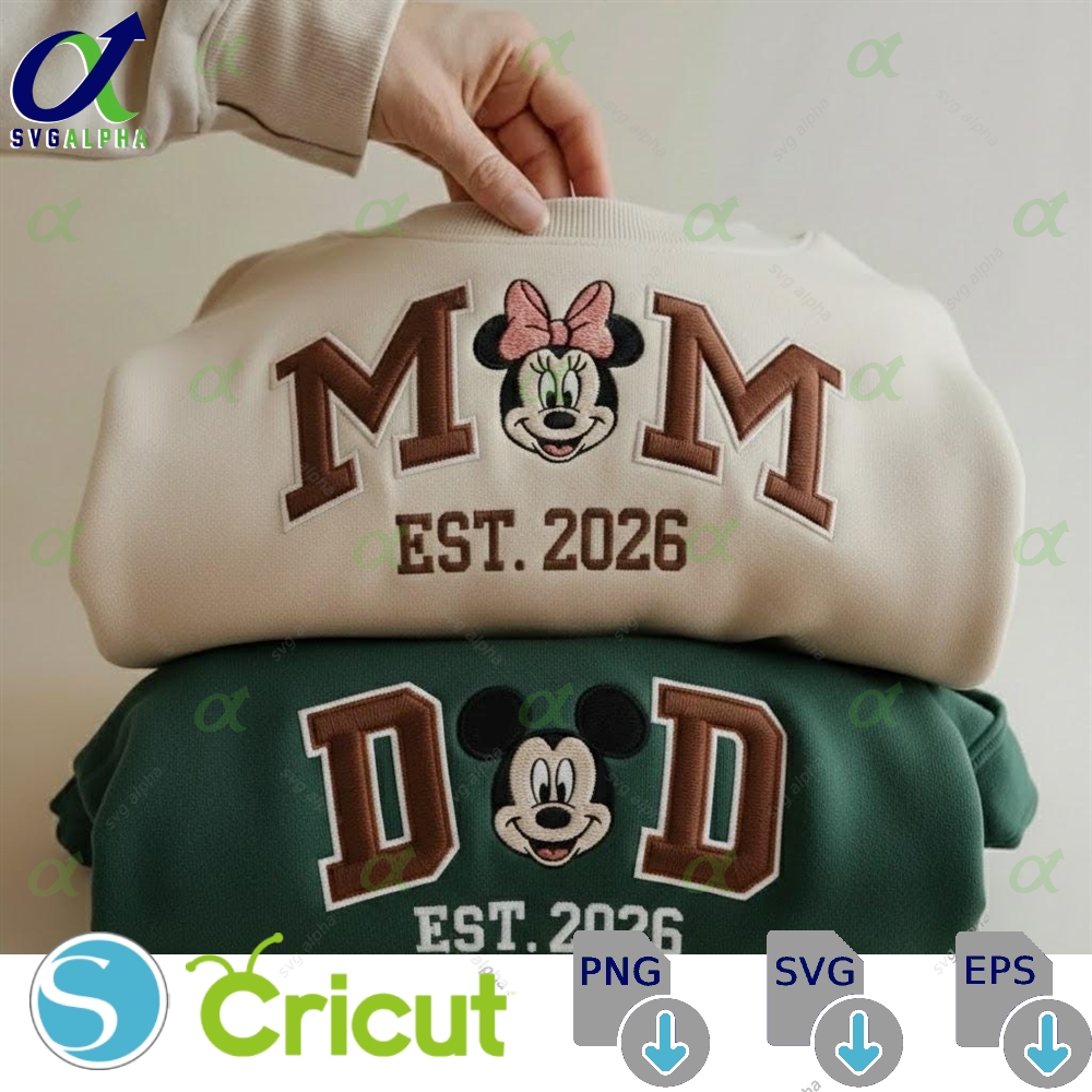 Retro Disney Minnie Mom Mickey Dad Embroidered Sweatshirt Family Couple Matching Outfits Mouse Mama Shirt