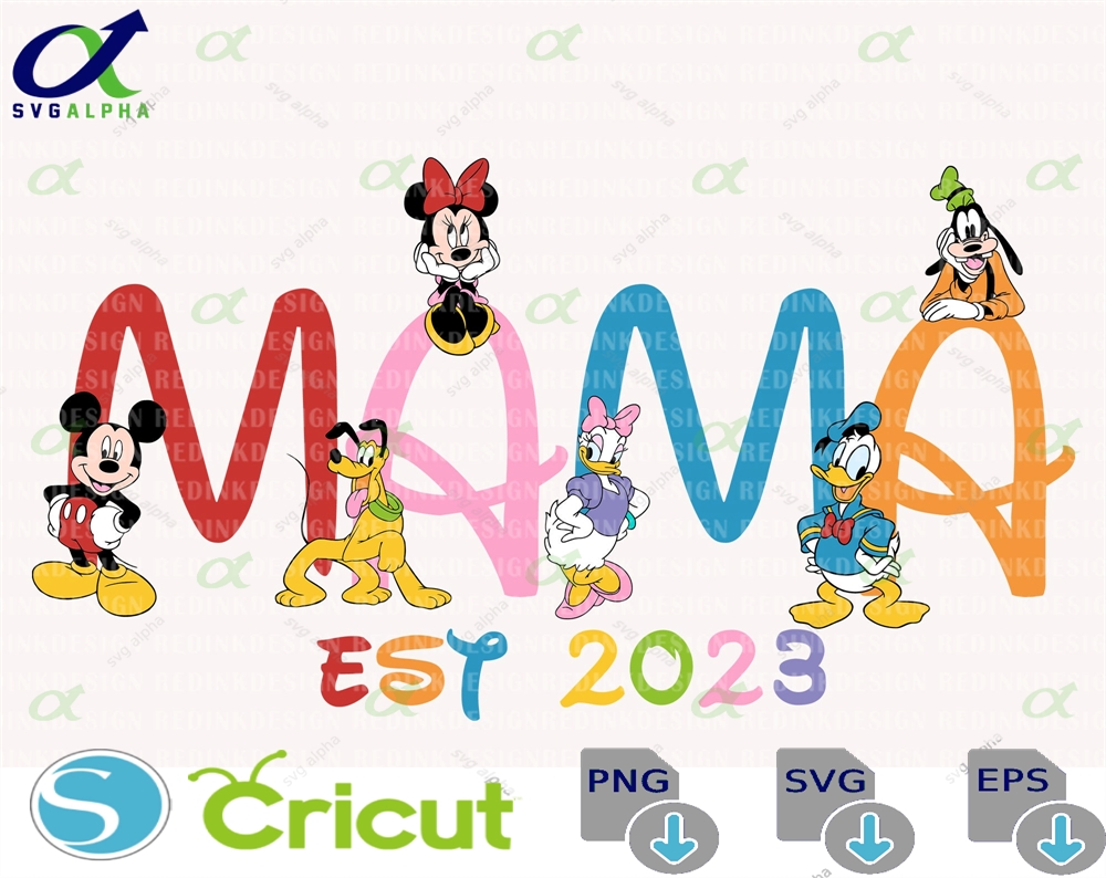 Retro Mama Est 2023 Svg Mother S Day Mouse And Friends Mom Trip Vacay Mode Life Gift For Shirt