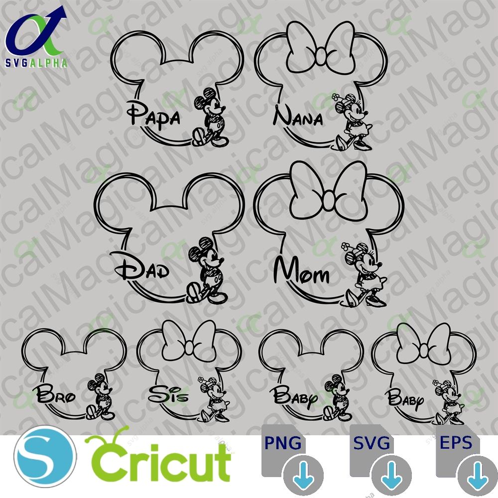 Sketch Mouse Head Family Design Bundle Svg Png Vacation Shirt Cut File Printable Instant Download