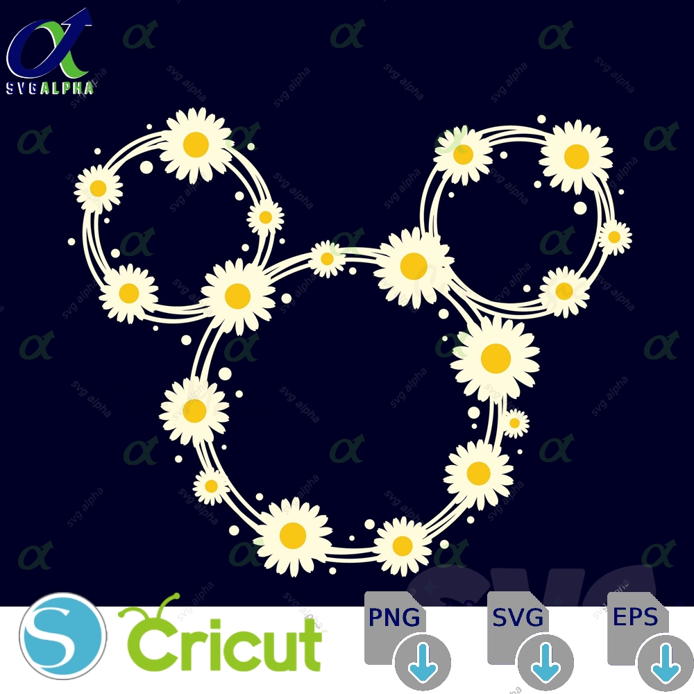 Wreath Of Daisies Svg For Craft Projects Mothers Day Mom Daughter Shirt Design Mickey Head Cut File Digital Download