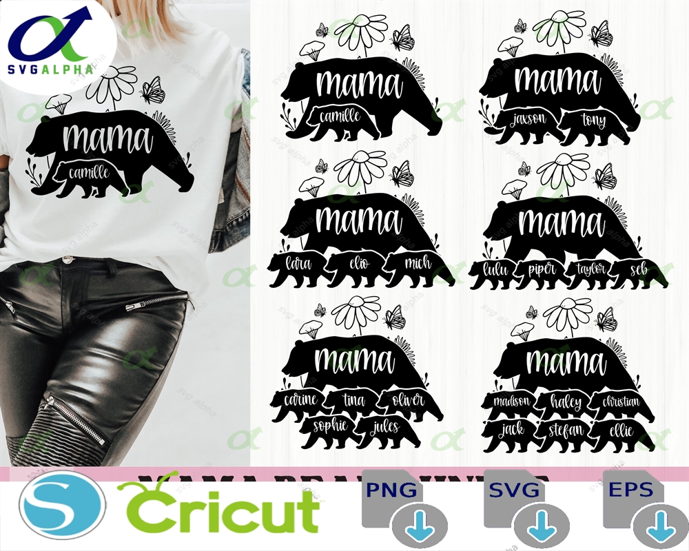 Mama Svg With Kids Name Bear Bundle Mother S Day Mom Personalized Shirt Png Cut File