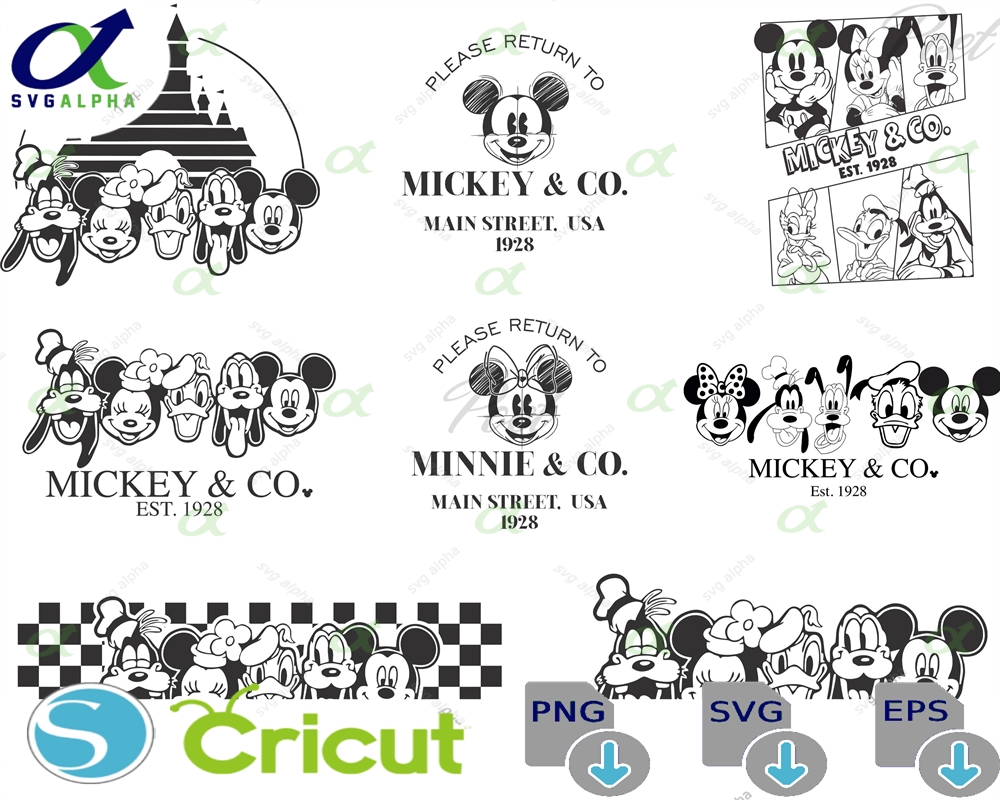 Mickey And Minnie Mouse Black White Png Svg Pdf Bundle Digital Download
