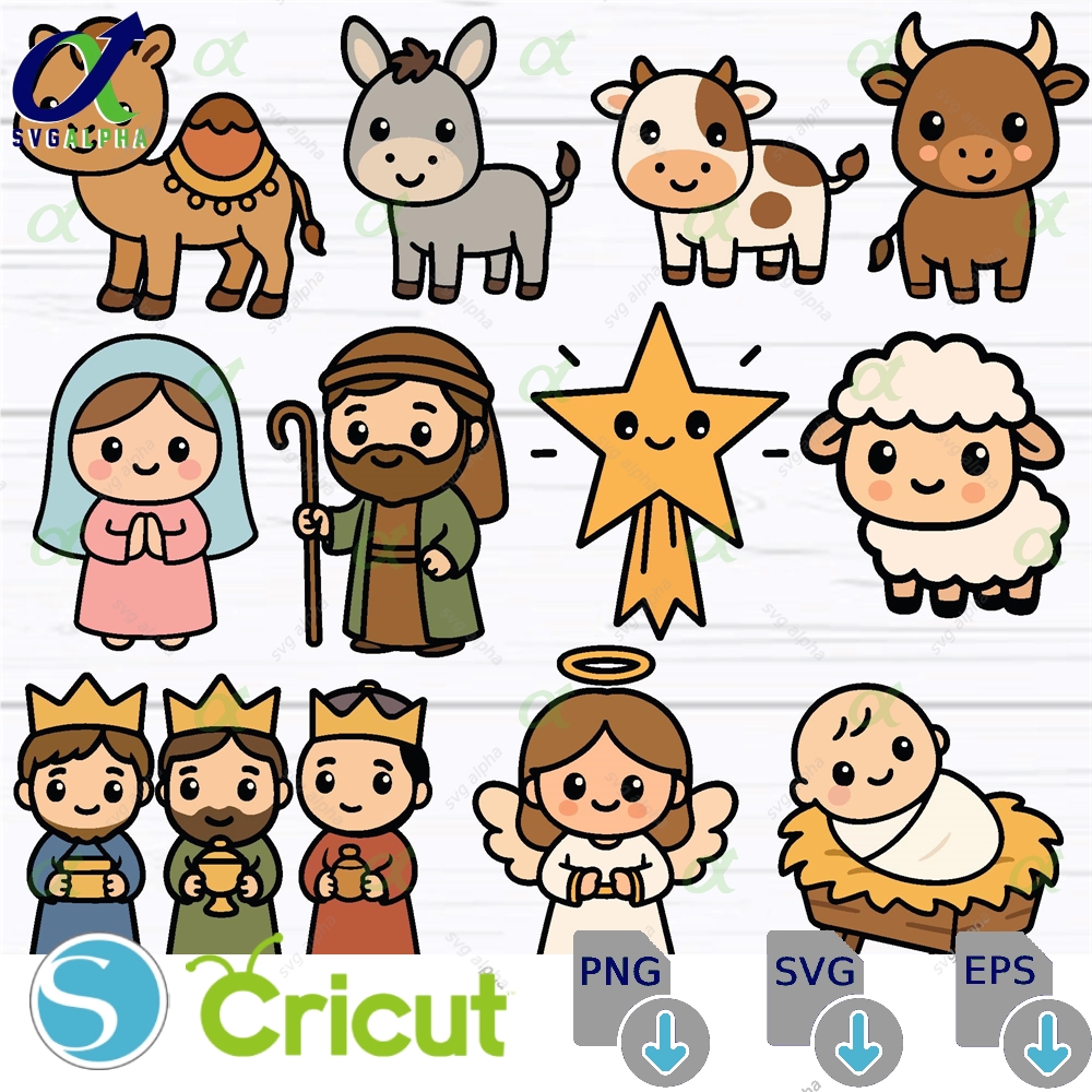 Cute Nativity Svg Kids Christmas Svg Christmas Nativity Svg Nativity Scene Svg Baby Jesus Svg Mary Joseph Cricut Files Layered