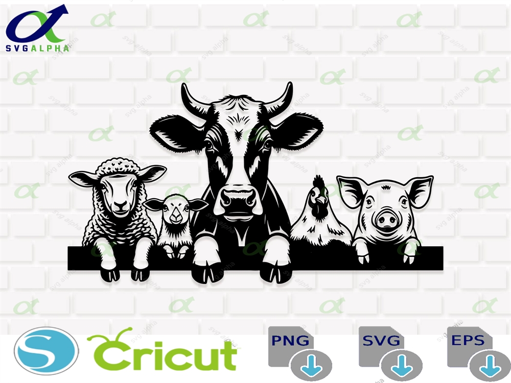 Farm Animals Peeking Svg Png Cow Pig Sheep Chicken Cricut Silhouette Digital Download