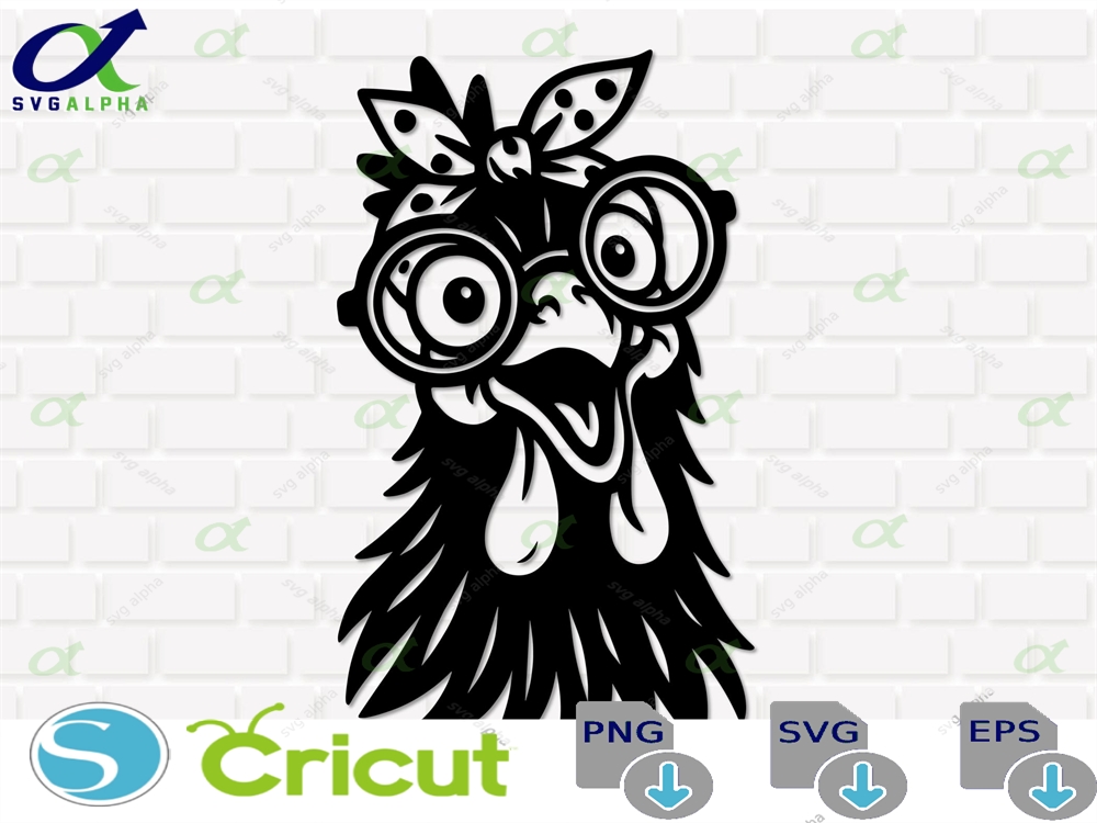 Funny Chicken Svg Hen With Glasses Bandana - Farmhouse Decor Png Svg Digital Download