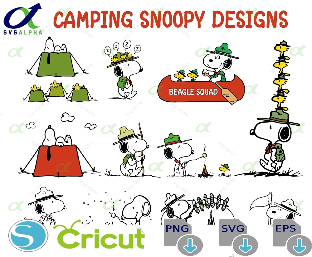 Camping Snoppy Clip Art Bundle Png Svg Cartoon Dog Clipart Stickers Snooppy Files Digital Download