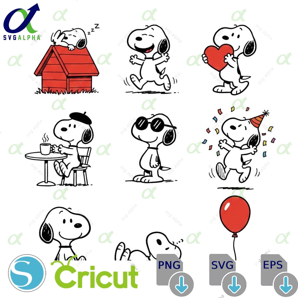 Cute Cartoon Dog Svg Bundle Snoopy Inspired Clipart Cricut Cut Files Png Funny Sublimation Design