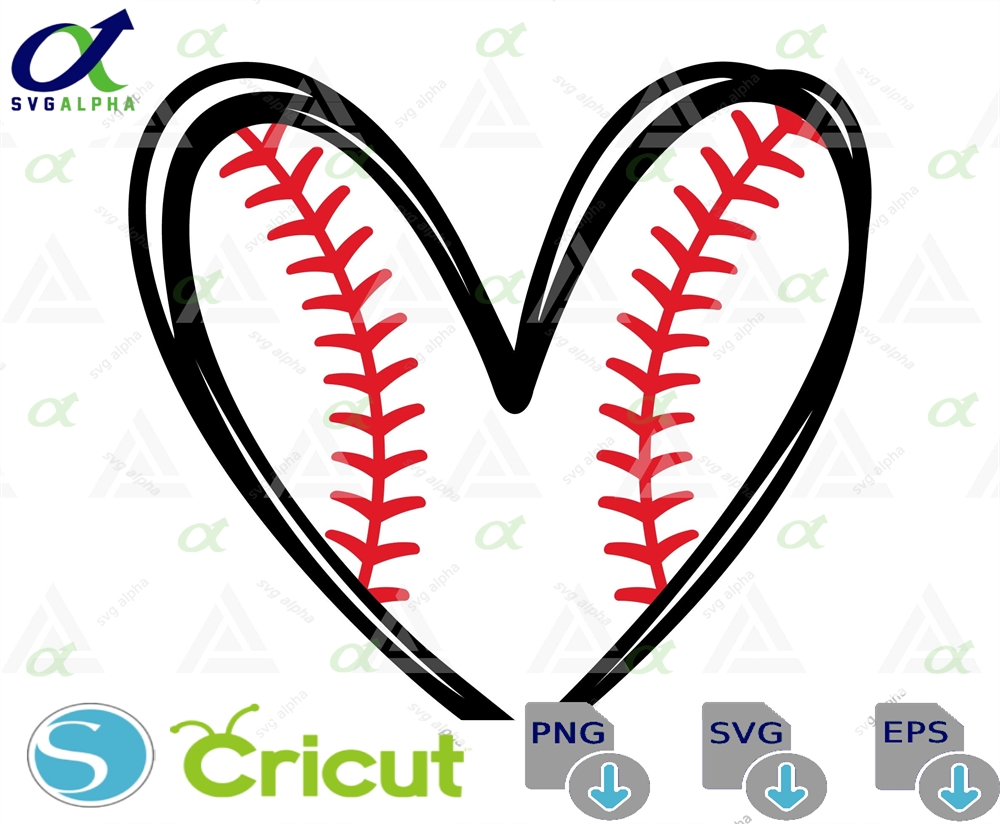 Baseball Heart Svg Red Stitch T-shirt Mom Scribble Cut File Cricut Silhouette Png Pdf Eps Vector