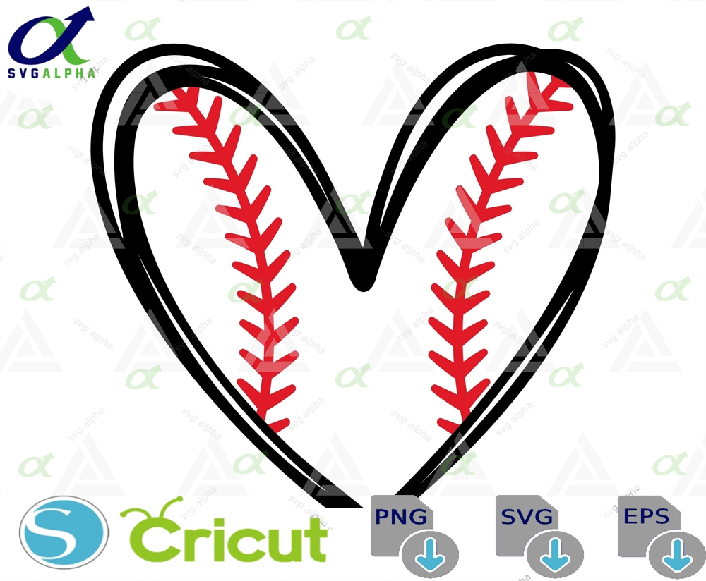 Baseball Heart Svg Stitch T-shirt Cheer Mom Doodle Cut File Cricut Silhouette Png Pdf Eps Vector