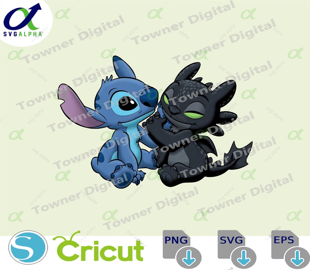 Blue Monster And Dragon Png Cute Love Design Cartoon Best Friends Fantasy Character Instant Download