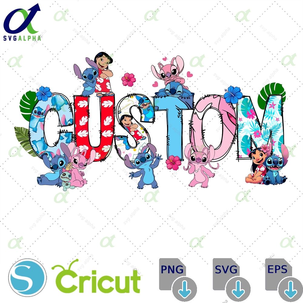 Custom Name Stitch And Angel Png Kids Family Lilo Girl Boy Disneyland Birthday Matching