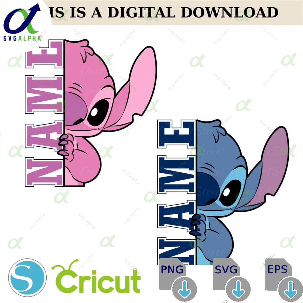 Customizable Stitch Angel Name Svg Png Cartoon Alien File Digital Download