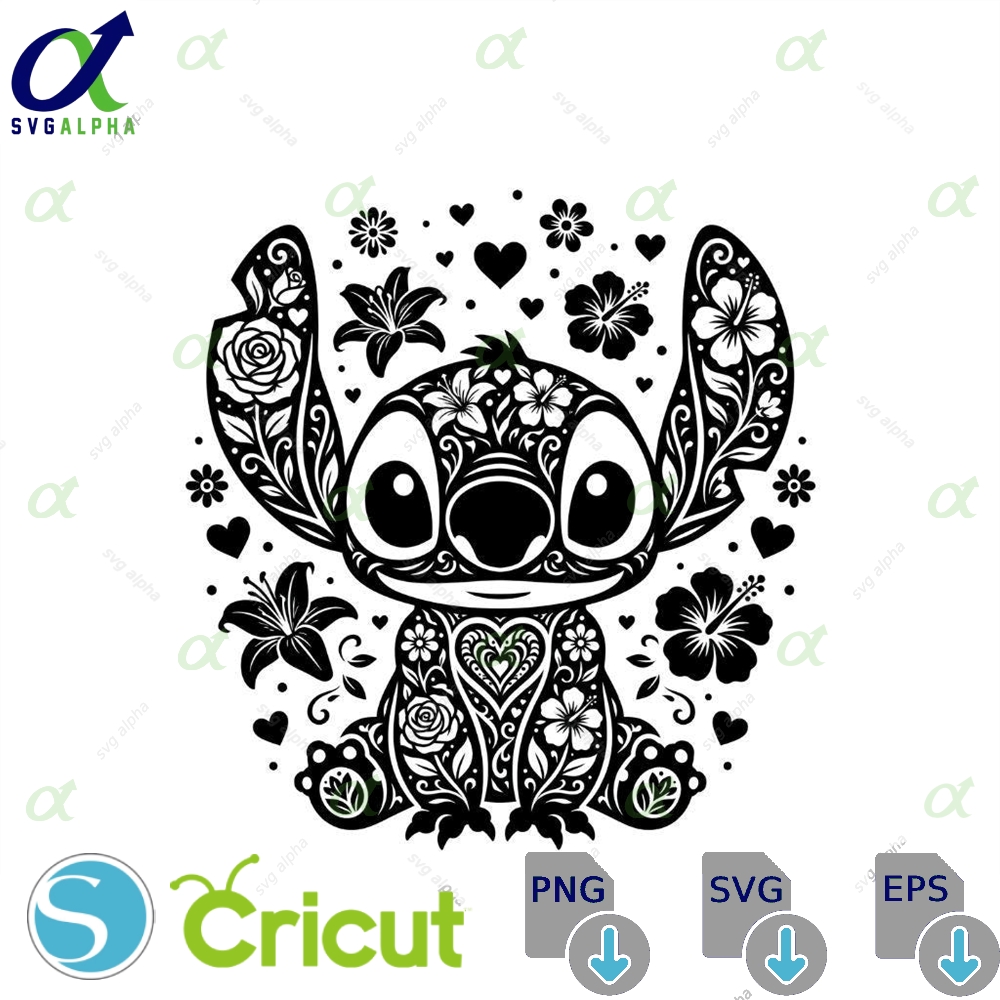 Floral Mandala Stitch Svg Design Fantasy Cut File Character T-shirt Png Printable Clipart