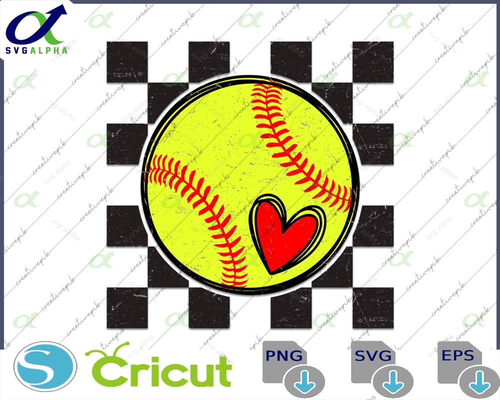 Retro Softball Mom Design Red Stitch Heart - Vintage Game Day Digital File