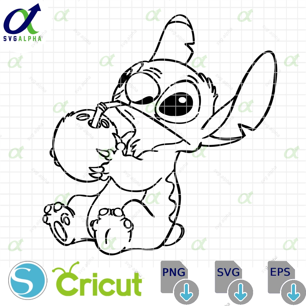 Stitch And A Coconut Svg Eps Png- Clipart Vector Sticht Line Art S Party Disney Lilo