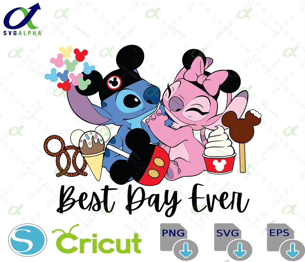 Stitch And Angel Best Day Ever Svg - Magic Theme Park Vacation Couple Shirt Png Lilo Snacks Digital Download