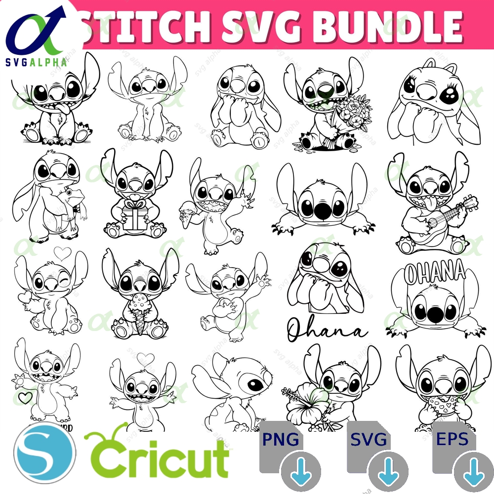 Stitch And Lilo Svg Out-line Bundle Angel Clipart Png Cartoon Cricut Silhouette