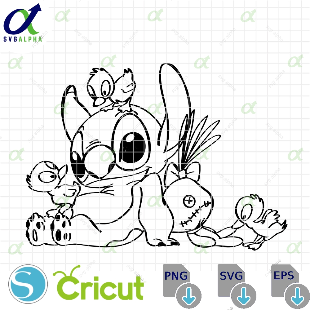 Stitch And Scrump With Ducklings Svg Eps Png Lilo Y Clipart Vector Outline Dtf Silhouette Line Art