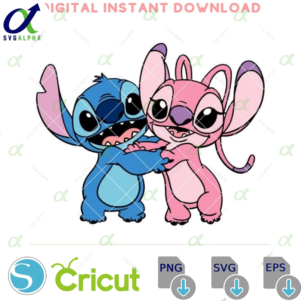 Stitch Angel Hugs Svg Love Valentines Day Kawaii Cricut Silhouette Vector Cut File