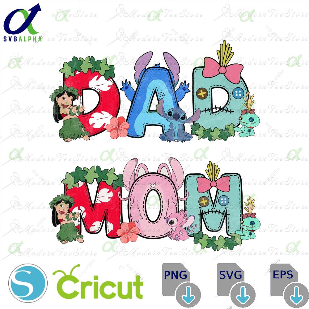 Stitch Dad And Mom Bundle Png Birthday Boy Family Vacay Mode Magical Kingdom Svg Files