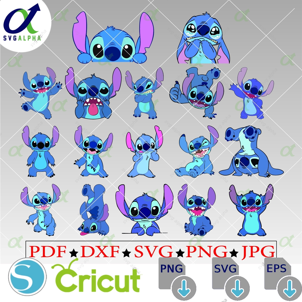Stitch Moods Svg Bundle Expressive Cute Character Png Clipart For Cricut Ohana Cut Files Birthday Party Digital Download Art