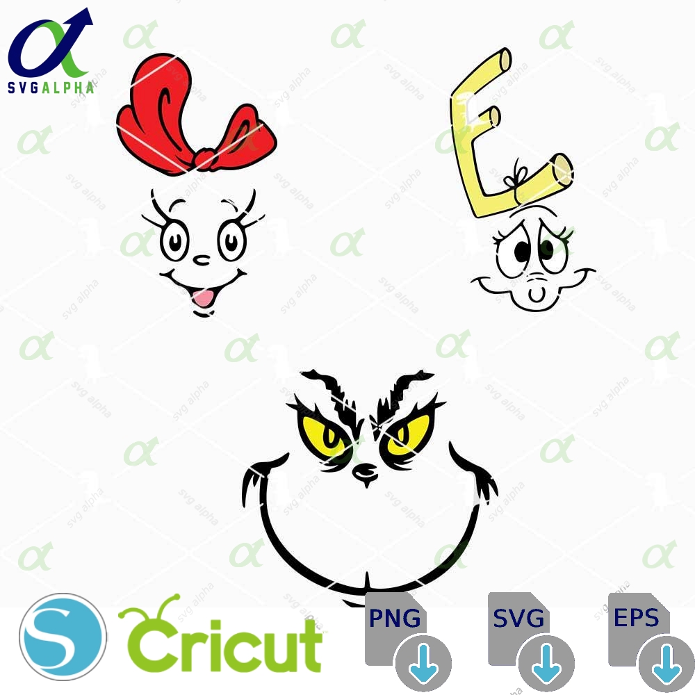 Christmas Characters Face Svg Png Bundle Green Guy Christmas Svg Xmas Cartoon Svg Cricut Files