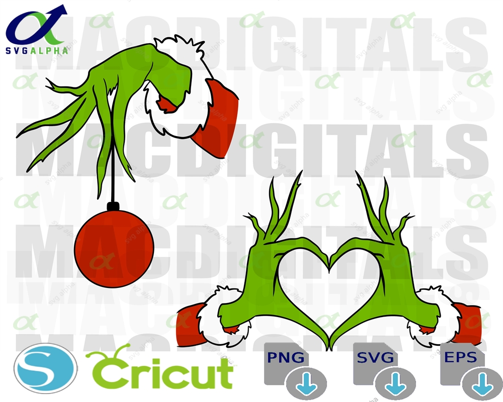 Green Monster Hand Hand Ornament Heart Hands Christmas Clipart Holiday Clipart Digital Download Sublimation Dtf Png Svg Only