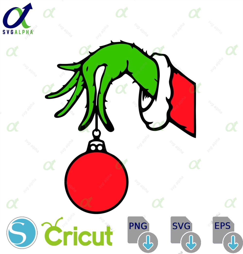 Grinch Hand Holding Ornament Svg Christmas Clip Art Digital Download
