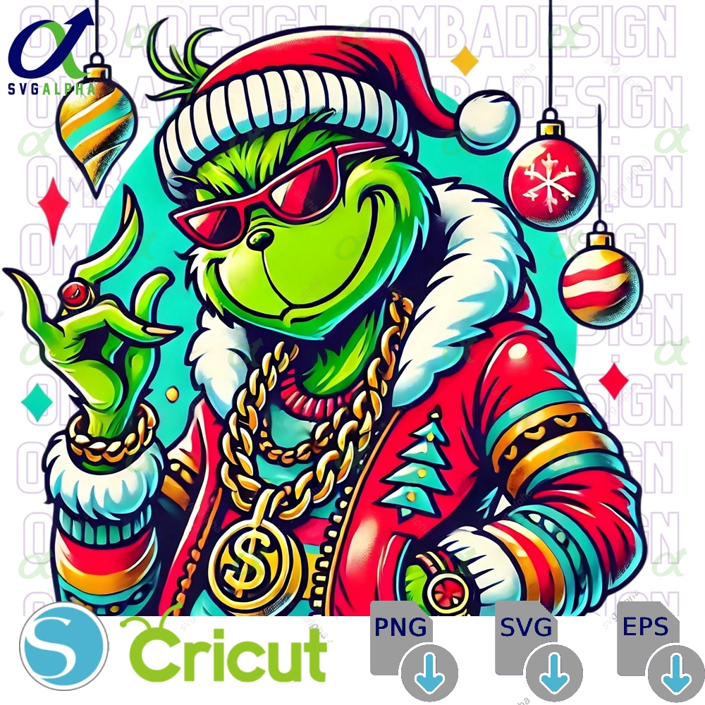 Hip-hop Grinch Christmas Png Funny Shirt Design Digital Download