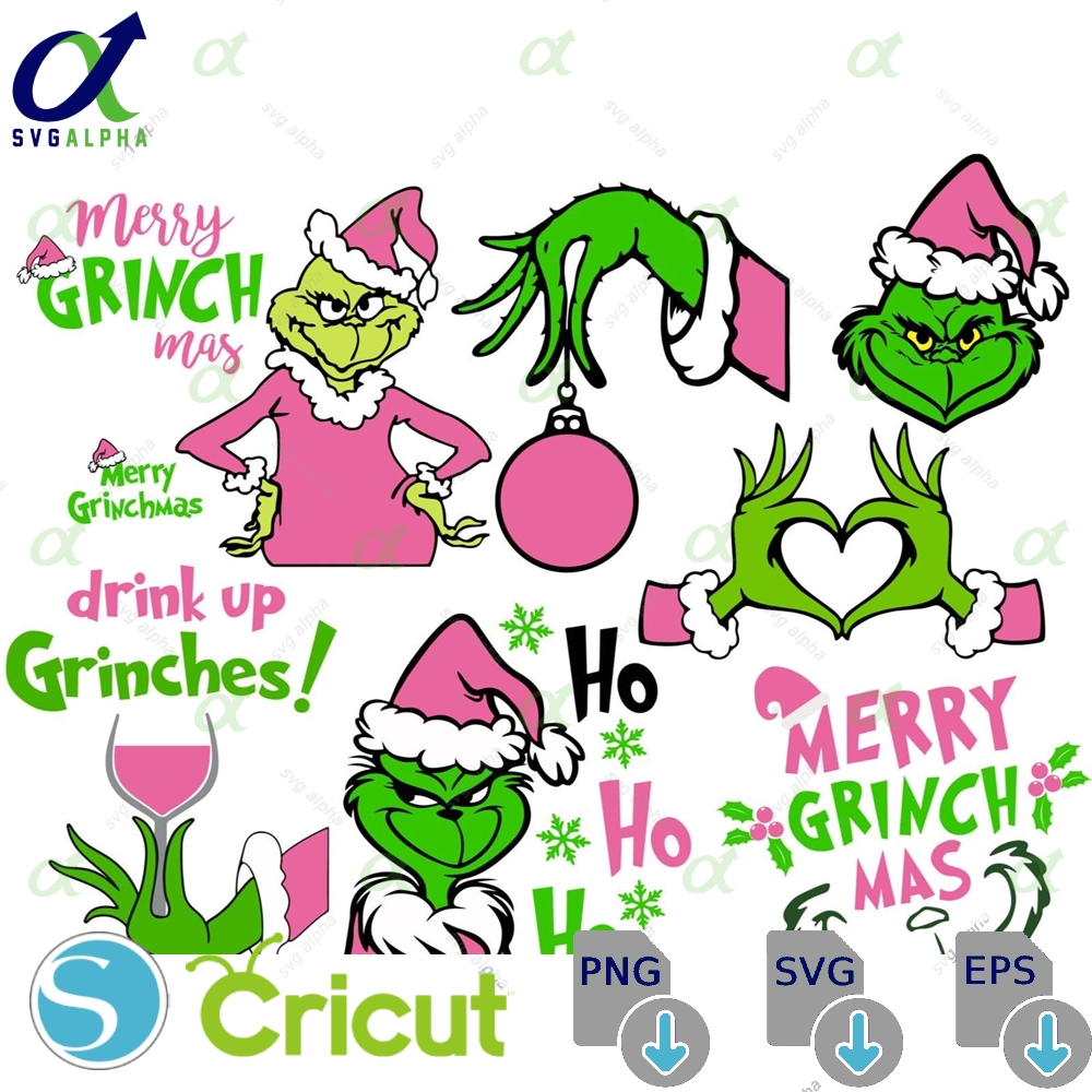 Pink Grinch Christmas Clipart Set Svg Png Eps Dxf Digital Download